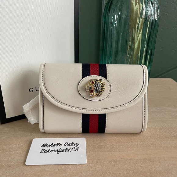 ❌SOLD❌NEW Gucci Mini Rajah White Leather Cross Body Bag Chain Wallet - Picture 8 of 8